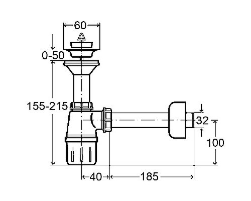103927 Сифон для раковины (пластик), с пробкой, 1 1/4 x 32, белый 103927