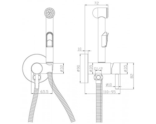 X25-51 Смеситель одноручный (25 мм) с гигиеническим душем, встраиваемый, хром X25-51