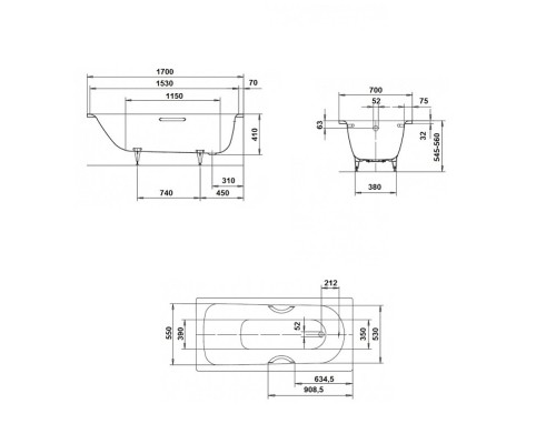 Ванна Saniform Plus Мод.363-1 170х70 белый + anti-sleap+easy-clean 111830003001
