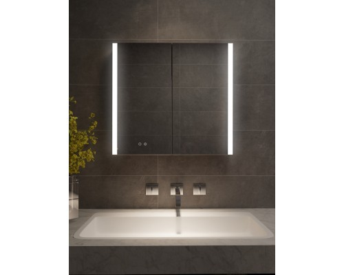 AQ7809-MLC Алюминиевый зеркальный шкаф с подсветкой 800700133,крепеж. Две зерк.дверцы шириной 39,85см,антизапотевание, акриловая подсветка AQ7809-MLC