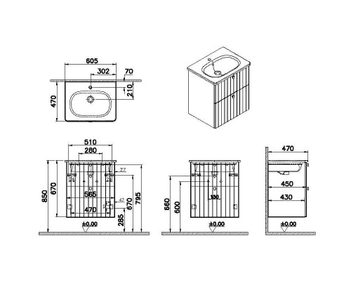 69415 Модуль Root Groove 60 см с круглой раковиной, 2 ящика, матовый белый 69415