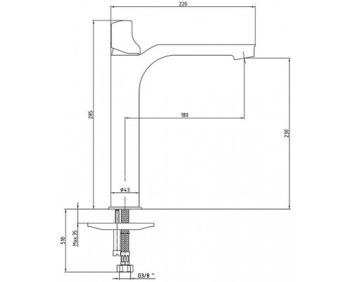 104108984EX MYRA смеситель для раковины 230,без донного клапана белый /хром 104108984EX
