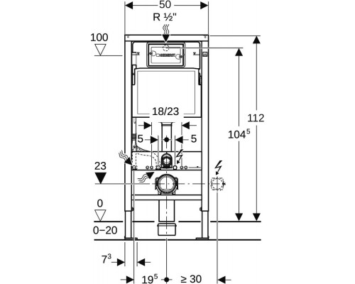 458.118.21.2 Инсталляция Geberit Duofix для подвесного унитаза, 112 см, со смывным бачком Delta 12 см, смывная клавиша Delta20 хром глянцевый 458.118.21.2