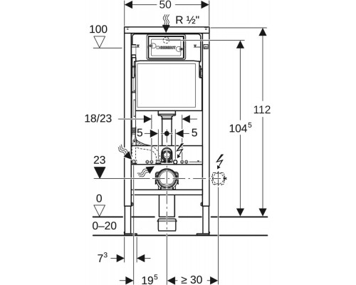 458.128.DW.1 Инсталляция Geberit Duofix для подвесного унитаза, 112 см, со смывным бачком Delta 12 см, смывная клавиша Delta50 черный глянцевый 458.128.DW.1