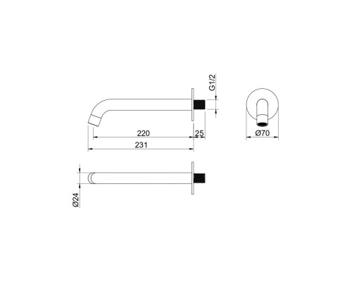 AQ1341BG ЕВРОПА излив для ванны 220 мм, шлиф. золото AQ1341BG