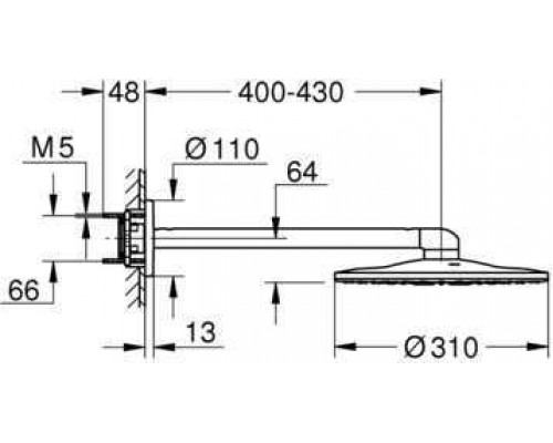 26475LS0 Rainshower 310 SmartActive Верхний душ с душевым кронштейном 430 мм, 2 режима струи, белая луна 26475LS0