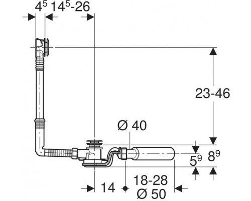 150.755.21.6 Слив-перелив для ванны Geberit с системой нажатия PushControl,d52,длина26 см, с дек.комплектом и соединительным коленом: Глянцевый хром 150.755.21.6