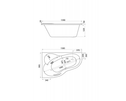 1.WH11.2.036 ИБИЦА XL 160х100 ванна асимметричная акриловая левосторонняя белая 1.WH11.2.036