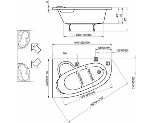 Ванна ASYMMETRIC 160x105 R белая C471000000