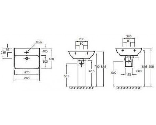 EGD112-00 Раковина 60x48 с отв.для смесителя,сл.пер.,белый EGD112-00