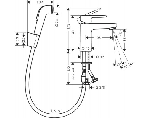 71215000 HG Vernis Blend смеситель для раковины с гигиеническим душем 71215000