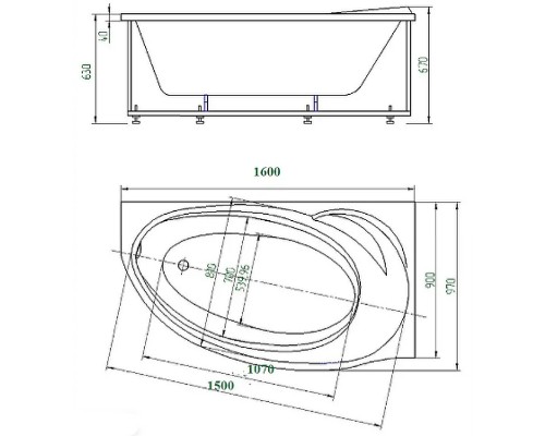 Бетта 160 левая (только ванна с уп.) BET160-0000169