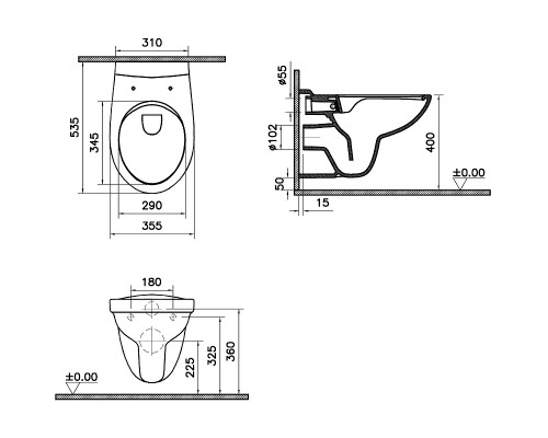 7855B003-0075 Подвесной унитаз S10 SpinFlush, безободковый (НУЖНА КРЫШКА 805-003-009 84-003-019 800-003-709) 7855B003-0075