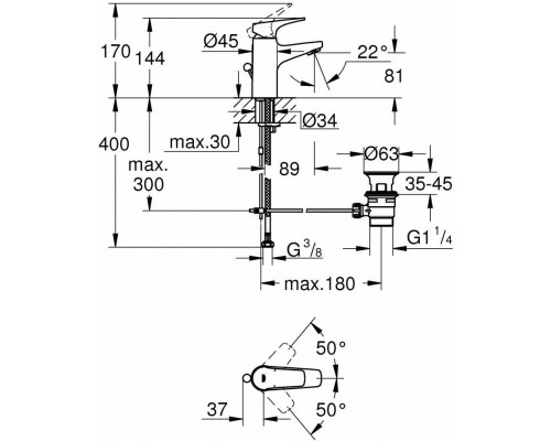 23751000 BauFlow Смеситель для раковины с донным клапаном, S-Size, хром 23751000
