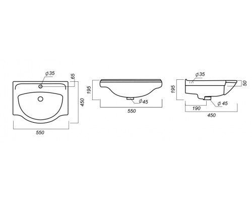 РЕАЛ 56 Умывальник (WB.FN/Real/56-C/WHT.G/S1) WB.FN/Real/56-C/WHT.G/S1