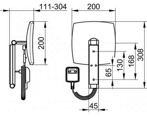 17613019001 ILOOK_MOVE Косметическое зеркало, квадратное, 1 цвет подсветки, кабель со штекером, фактор увеличения x 5, хром 17613019001