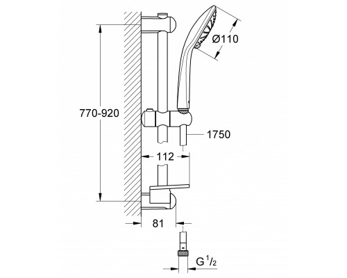 27225001 Euphoria Duo 110 Душевой гарнитур II, душевая штанга 900 мм, шланг 1750 мм, полочка, хром 27225001