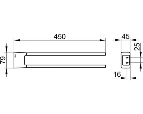 14618370000 AVENO Полотенцедержатель двойной, неповоротный, 450 мм с клеевым комплектом, черный матовый 14618370000