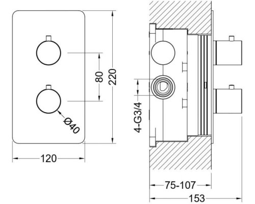 Смеситель термостатический для ванны Aquanet Европа 2 режима комплект со скрытой частью матовый черный AQ1392MB