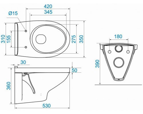 1.WH30.1.977 БОРЕАЛЬ подвесной унитаз, сиденье дюропласт 1.WH30.1.977