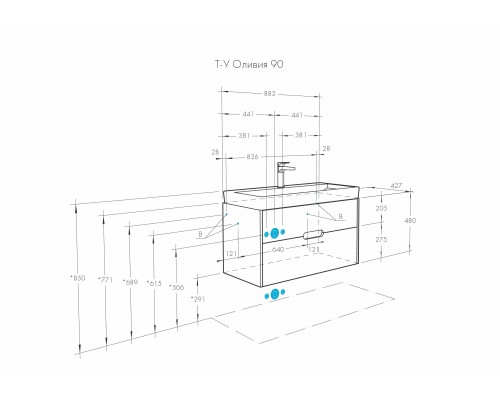 1A2544K0OL010 Набор: 1A254401OL010 Тумба-умывальник Оливия 90 Белый матовый/ 1WH501629 Раковина Адриана 90 1A2544K0OL010