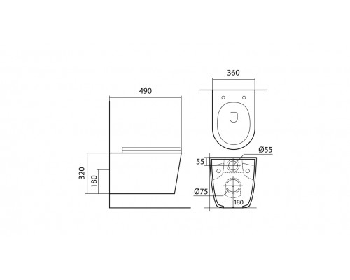AQ1904T-00 ВЕГА Унитаз-компакт подвесной TORNADO 490360320мм, тонкое сиденье с механизмом плавного закрывания, крепеж AQ1904T-00