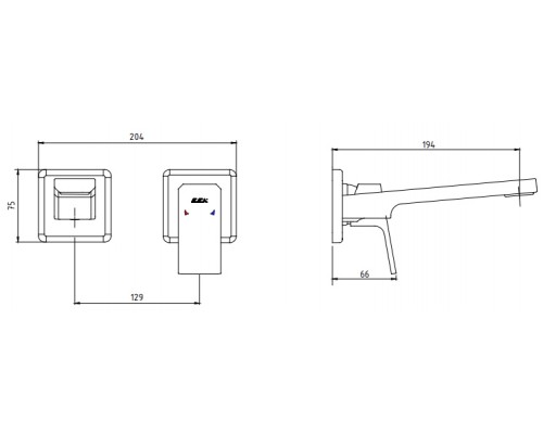 102167605C1EX-KK TIERA смеситель для раковины настенный 2 отв. (внешняя часть) матовый черный 102167605C1EX-KK