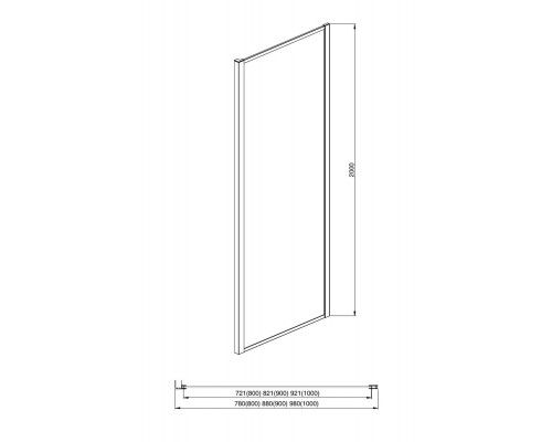 AQ ARI WA 09020BL Неподвижная душевая стенка 900x2000, для комбинации с дверью, профиль черный, стекло прозрачное AQ ARI WA 09020BL