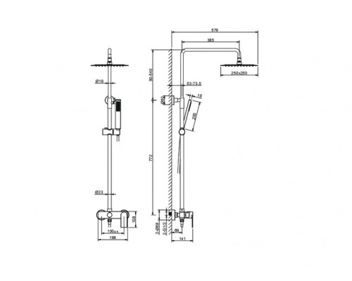 AQ2465CR ЛИРА душевая система (смеситель для душа) 250х250мм AQ2465CR
