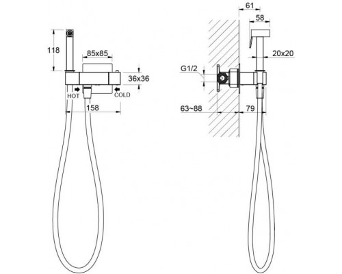 AQ1028MB ЛИБРА комплект для гигиенического душа термостатический встроенный (смеситель + гигиеническая лейка + шланг), матовый черный AQ1028MB
