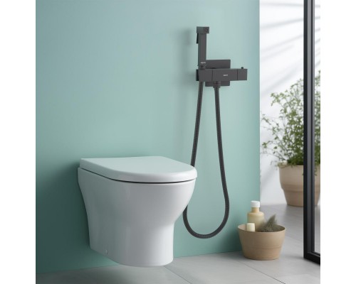 AQ1028MB ЛИБРА комплект для гигиенического душа термостатический встроенный (смеситель + гигиеническая лейка + шланг), матовый черный AQ1028MB