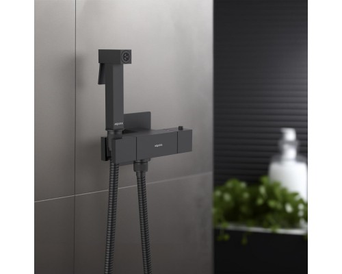 AQ1028MB ЛИБРА комплект для гигиенического душа термостатический встроенный (смеситель + гигиеническая лейка + шланг), матовый черный AQ1028MB