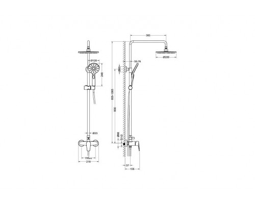 AQ2160BGM БЕТТА душевая система (смеситель для душа) 220мм, оружейная сталь (шлиф. черный хром) AQ2160BGM