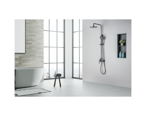 AQ2160BGM БЕТТА душевая система (смеситель для душа) 220мм, оружейная сталь (шлиф. черный хром) AQ2160BGM