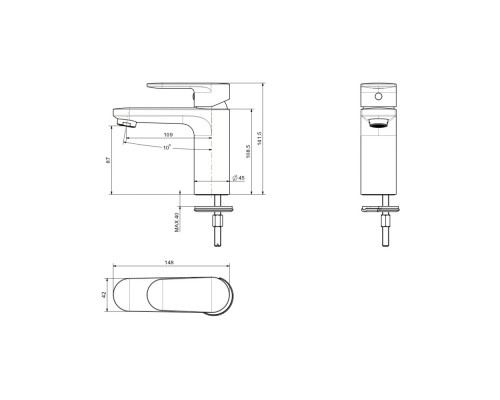 AQ1810MB НИКА смеситель для раковины 90 без донного клапана, матовый черный AQ1810MB
