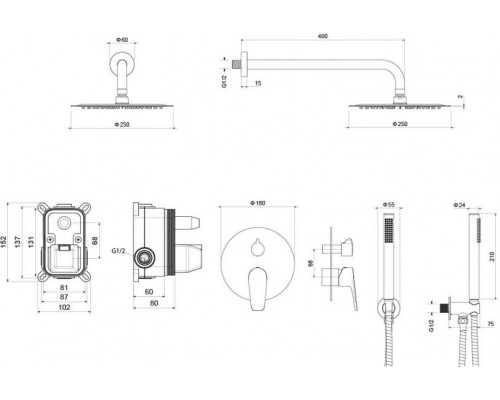 AQ1172CR БЕТТА Set 3 в 1 душевой комплект 2 режима AQ1172CR