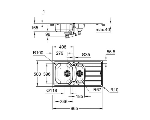 31564SD1 K200 Мойка из нержавеющей стали с корзинчатым вентилем 60-S 96.5/50 1.5 оборачиваемая, аксессуары вкл., матовая хром (замена арт. 31564SD0) 31564SD1
