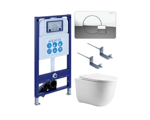 SET AQUATEK КЛАССИК cm-067 4в1 (рама AQUATEK INS-0000025 +крепление KKI-0000002 +кнопка KDI-0000067 +унитаз AQ1112-00 +тонкое сиденье с механиз) SET AQUATEK КЛАССИК cm-067 4в1