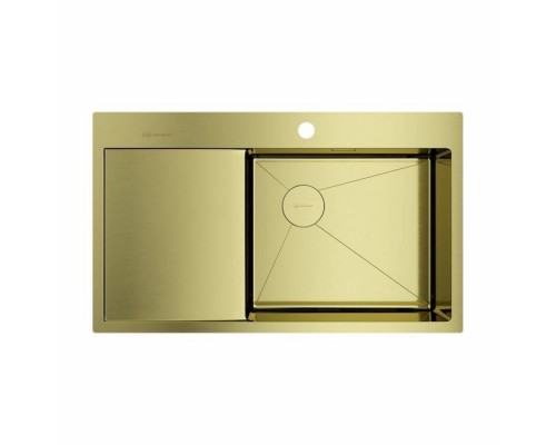 Мойка, OMOIKIRI, Akisame, шгв 860-510-200, отверстия для смесителя-1, чаша справа, цвет-светлое золото