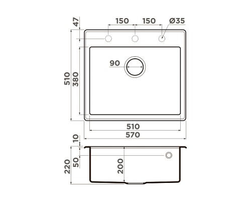 Omoikiri Tedori 57-SA Кухонная мойка Tetogranit 57x51 см, цвет: бежевый 4993982