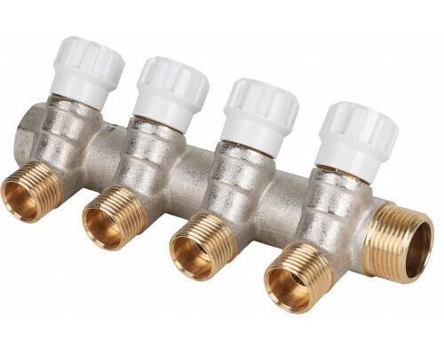 Коллектор, Premium, 3/4 x 1/2ЕК, 4 выхода, с регулирующими вентилями Коллектор, Premium, 3/4 x 1/2ЕК, 4 выхода, с регулирующими вентилями