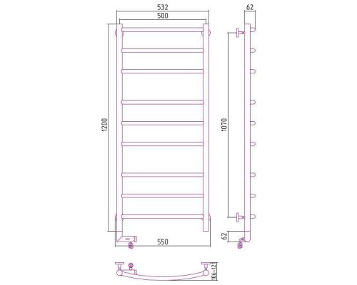 Сунержа Галант 2.0 Полотенцесушитель электрический 50x120h, лев., цвет: мат. черный 31-5200-1250