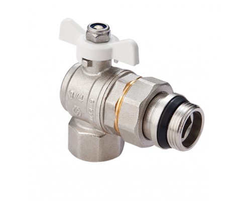 Кран-американка шаровой, Premium, ГОСТ, угловой, 1/2, НВ, PN 40, ручка-бабочка, с полусгоном и самоуплотняющимся кольцом Кран-американка шаровой, Premium, ГОСТ, угловой, 1/2, НВ, PN 40, ручка-бабочка, с полусгоном и самоуплотняющимся кольцом