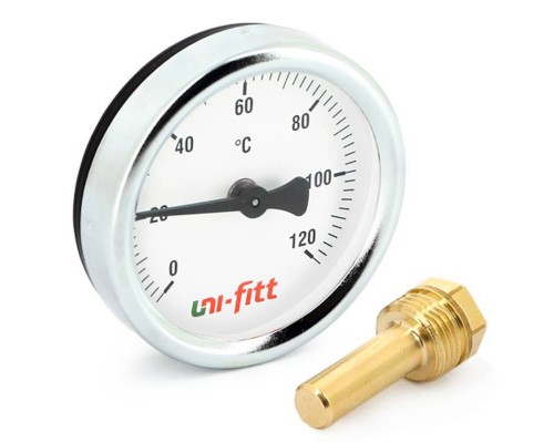 Термометр Uni-Fitt погружной аксиальный 120 C диаметр 63 мм гильза 50 мм 1/2"H