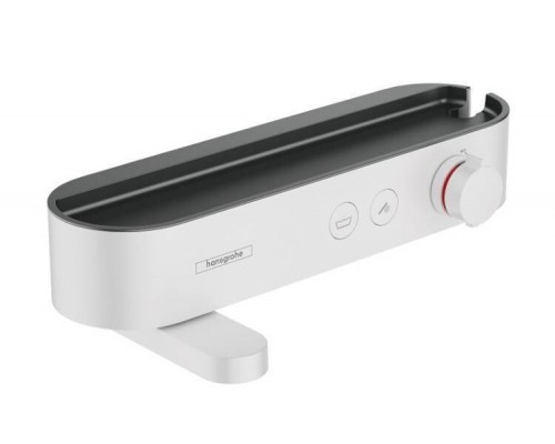 Смеситель для ванны и душа, Hansgrohe, ShowerTablet Select, с полочкой из матового черного пластика, цвет-белый матовый Смеситель для ванны и душа, Hansgrohe, ShowerTablet Select, с полочкой из матового черного пластика, цвет-белый матовый