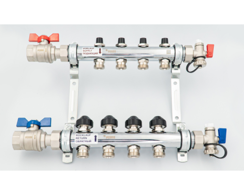 Коллектор, 1, HKV 5, выход-3/4 ЕК, PN, бар-10, T°C  95, с шаровыми кранами и запорно-регулирующими вентилями, нержавеющая сталь