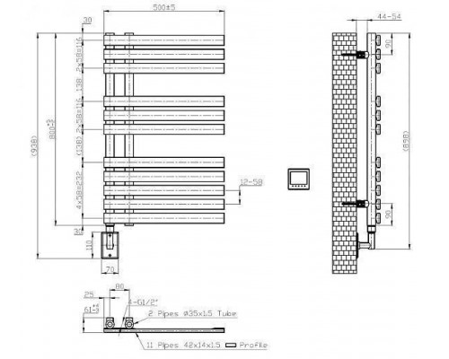 Boheme Venturo Полотенцесушитель электрический 50х9,5х89,8h см, цвет: matt white 721-MW