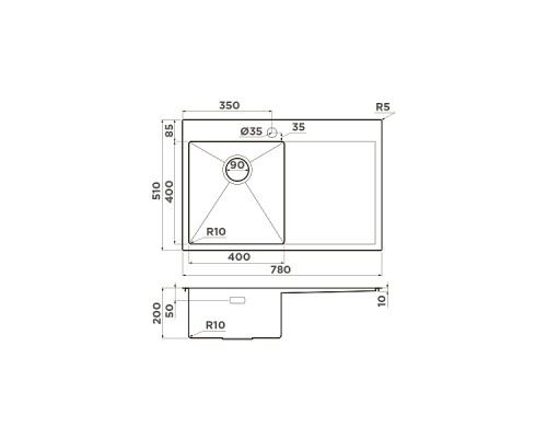 Omoikiri Akisame 78-LG-L Кухонная мойка, нерж. сталь, 78x51 см цвет: светлое золото 4973085
