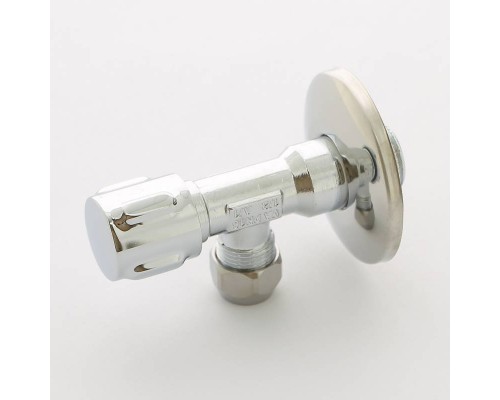Вентиль Н-обжим Uni-Fitt 1/2" х 10 мм (3/8") для подключения бачков / смесителей, хромированный, рукоятка металл