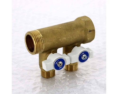 Коллектор НВ 1" с кранами UNI-FITT 2 выхода 1/2"Н 40мм Коллектор НВ 1" с кранами UNI-FITT 2 выхода 1/2"Н 40мм
